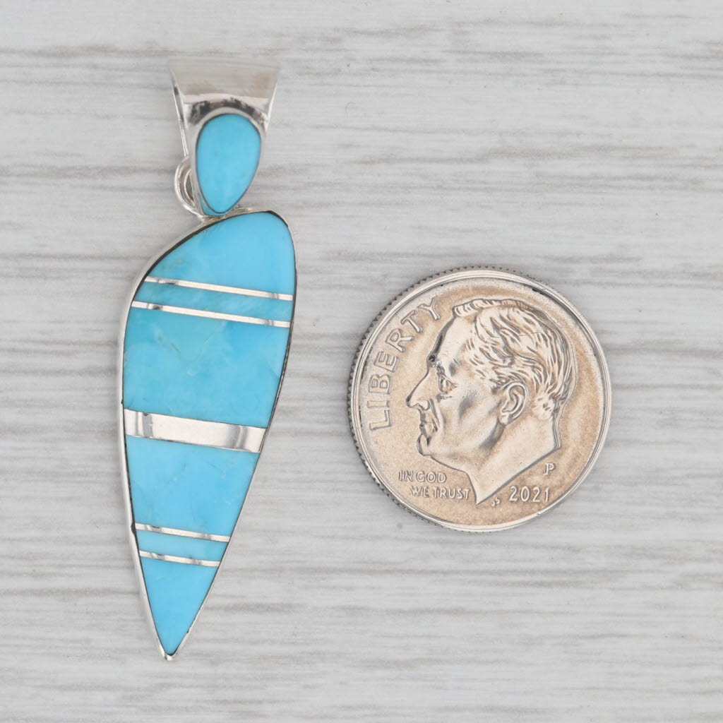 Gray Freeform Turquoise Mosaic Pendant Sterling Silver Vintage Drop