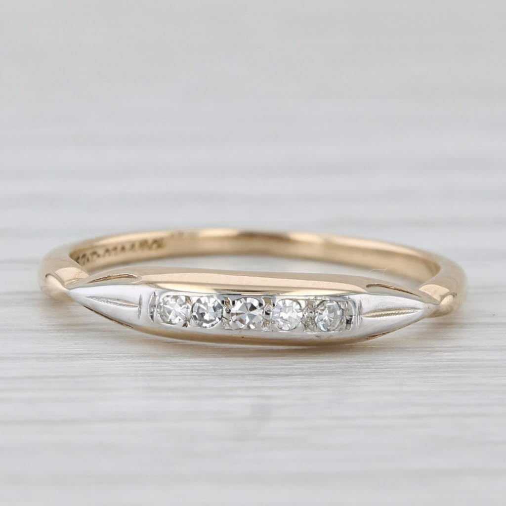Light Gray Vintage Diamond Ring 14k White Yellow Gold Stackable Wedding Band Size 6