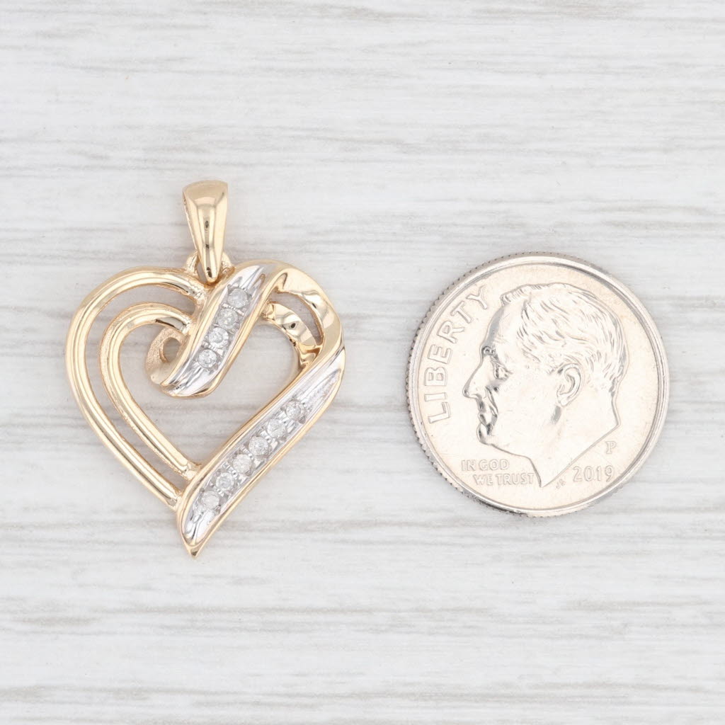 Light Gray Diamond Open Double Heart Pendant 10k Yellow Gold