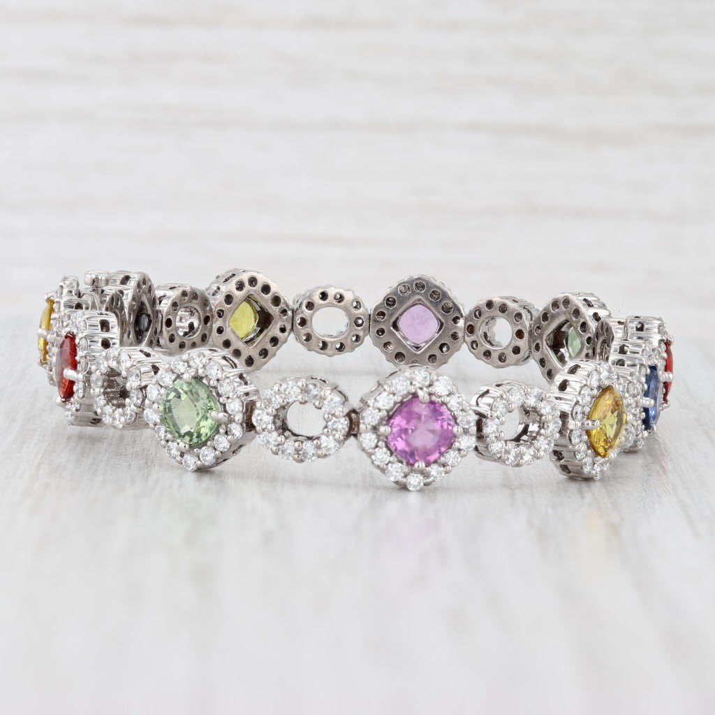 Light Gray 15.62ctw Multicolor Sapphire Diamond Tennis Bracelet 18k White Gold 6.75"