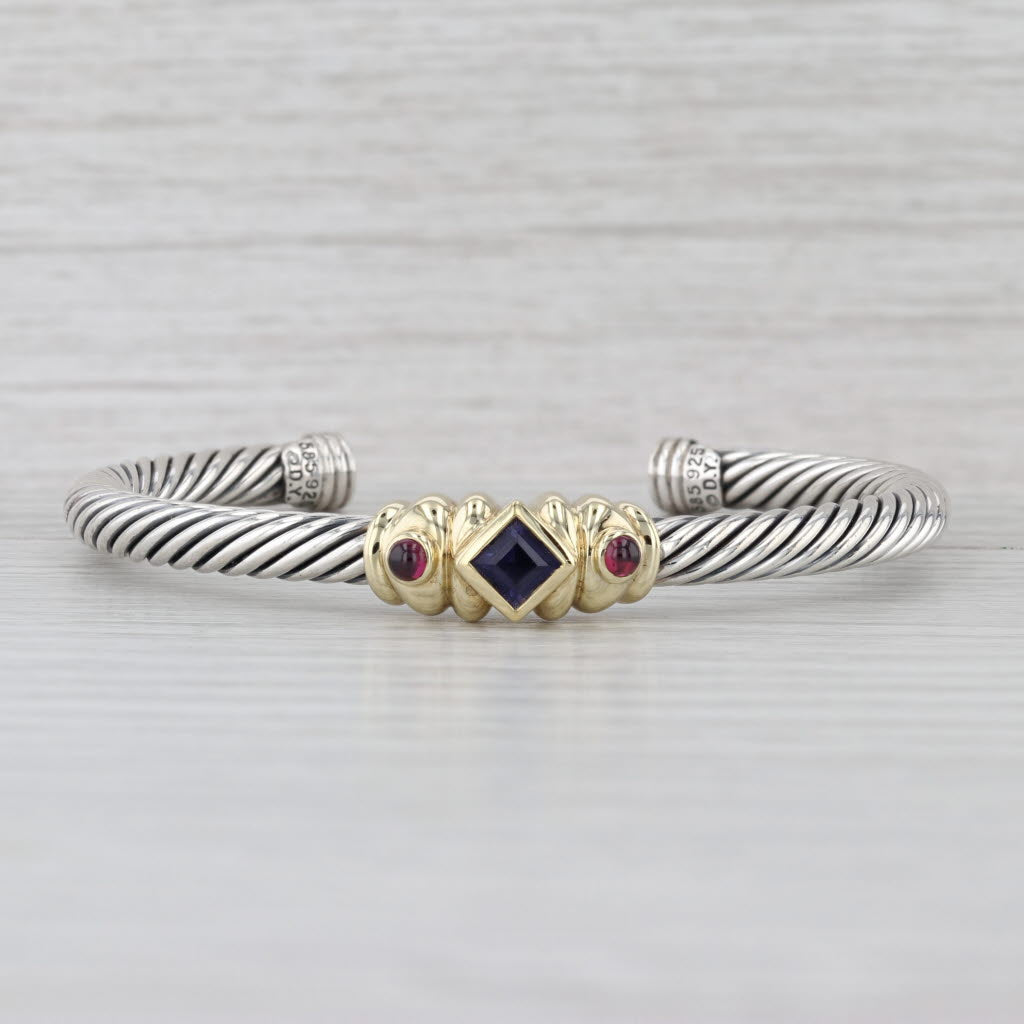 David Yurman Renaissance Cuff Bracelet Garnet Iolite Sterling Silver 14k Gold