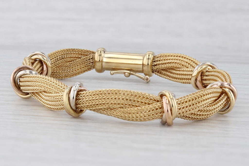 6" Woven Multi-Wheat Chains Bracelet 18k Yellow Rose White Gold 8.6mm