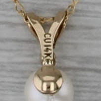 Cultured Pearl Solitaire Pendant Necklace 14k Yellow Gold 19" Curb Chain