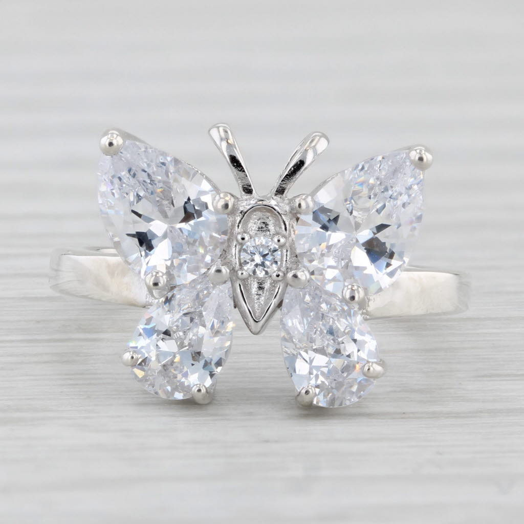Light Gray 1.72ctw Cubic Zirconia Butterfly Ring Sterling Silver Size 5.25