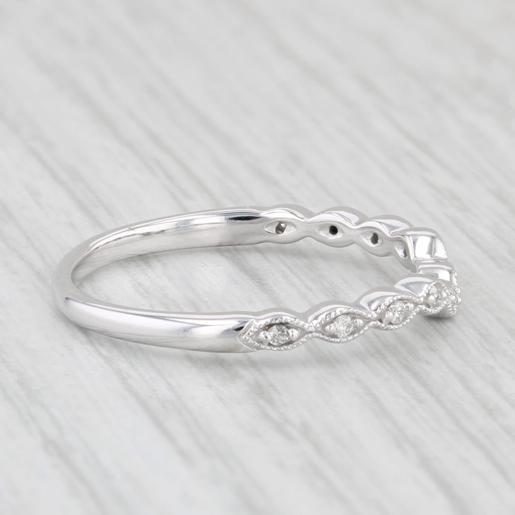 Light Gray Diamond Contoured V Stackable Ring 10k White Gold Wedding Band Size 8