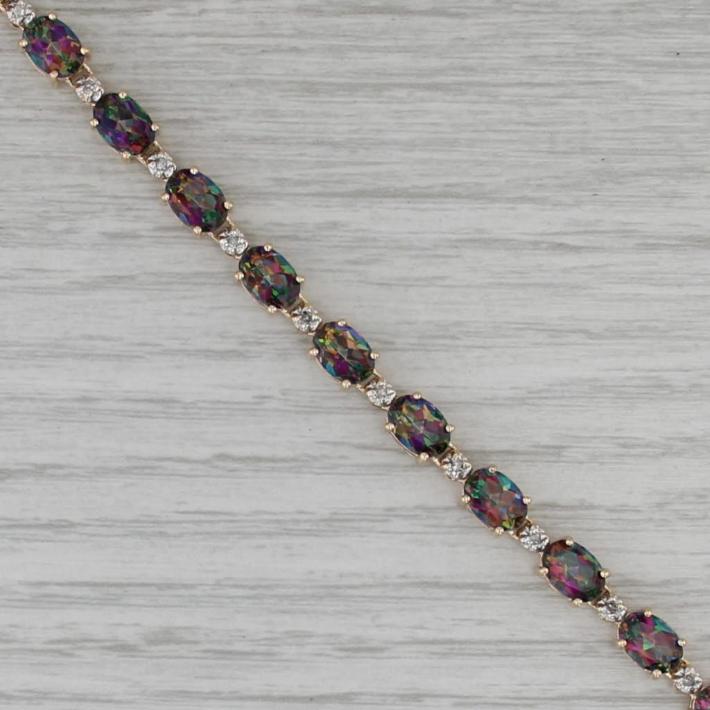 17.20ctw Mystic Topaz Diamond Tennis Bracelet 10k Yellow Gold 6.75" 5.5mm