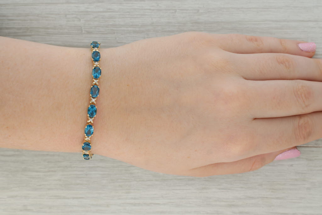 Dark Gray 17.08ctw London Blue Topaz Diamond Tennis Bracelet 14k Yellow Gold 7.25" 5.1mm