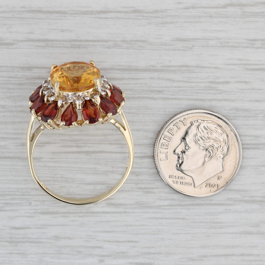 Gray 7.46ctw Oval Citrine Garnet Halo Cocktail Ring 10k Yellow Gold Size 9.25