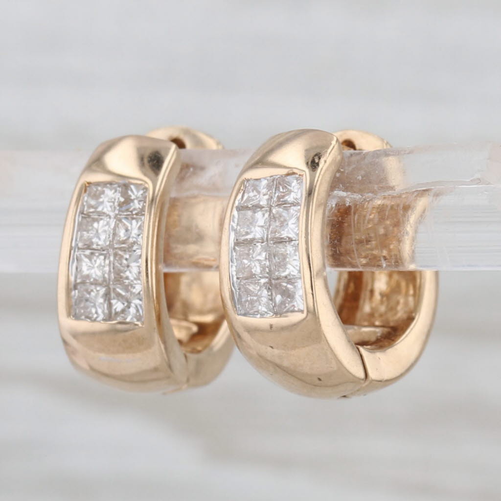 0.52ctw Diamond Small Hoop Huggie Earrings 14k Yellow Gold Snap Top Hoops