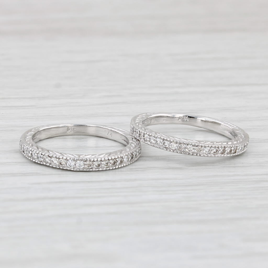 Light Gray 0.42ctw Diamond Set of 2 Rings 14k White Gold Size 6 Stackable Wedding Bands