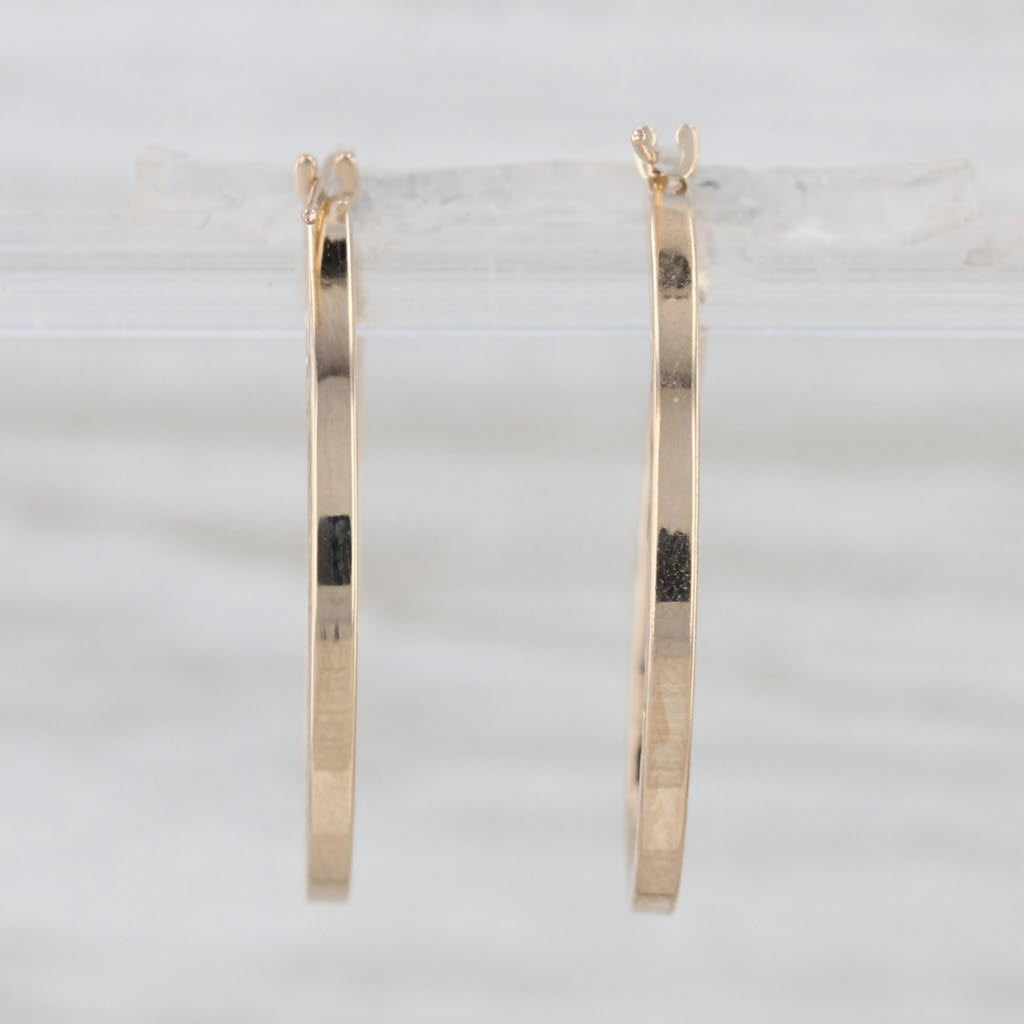 Round Hoop Earrings Textured Edge 10k Yellow Gold Snap Top 24.4 x 1.6mm