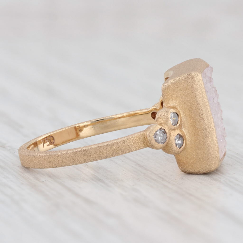 New Chloe Nina Wynn White Druzy Quartz Diamond Ring Brushed 18k Gold Size 7