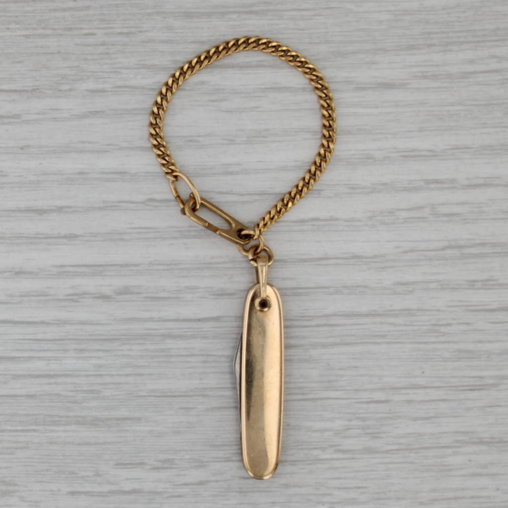 Vintage Single Blade Pocket Knife w/ Chain 14k Gold Filled Engravable