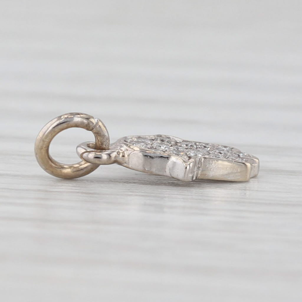 Light Gray 0.15ctw Small Hamsa Hand Charm 14k White Gold Pendant Good Luck Talisman
