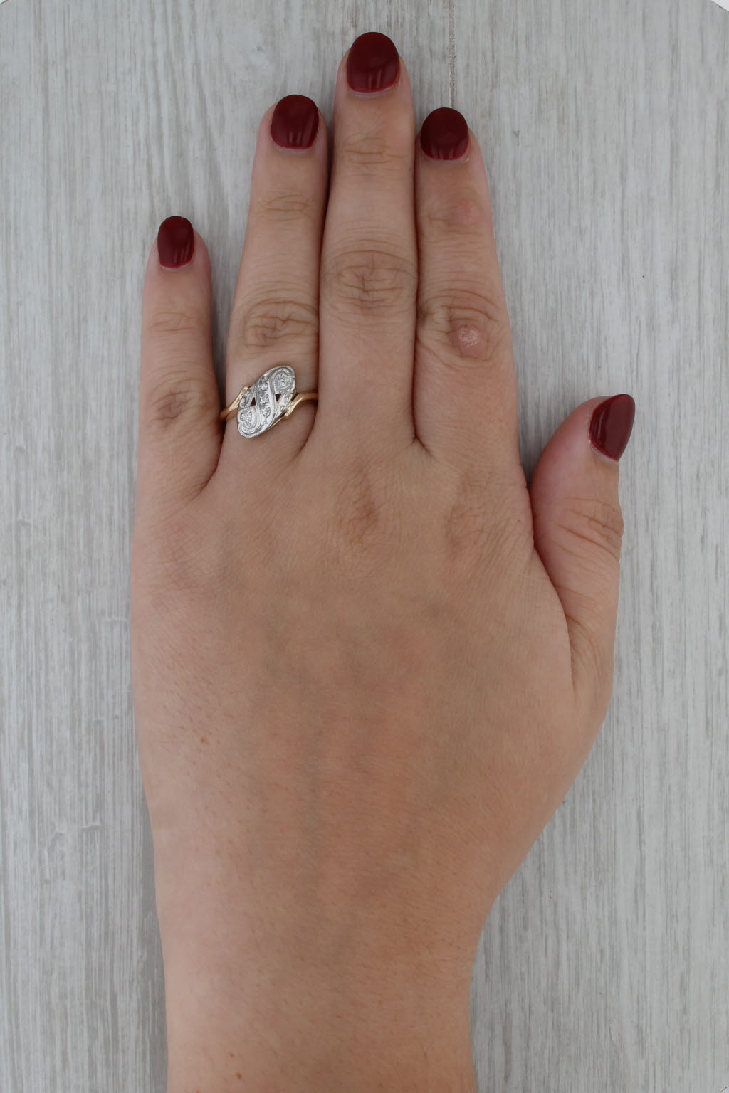 Diamond Princess Bypass Ring 14k White Yellow Gold Size 7.5
