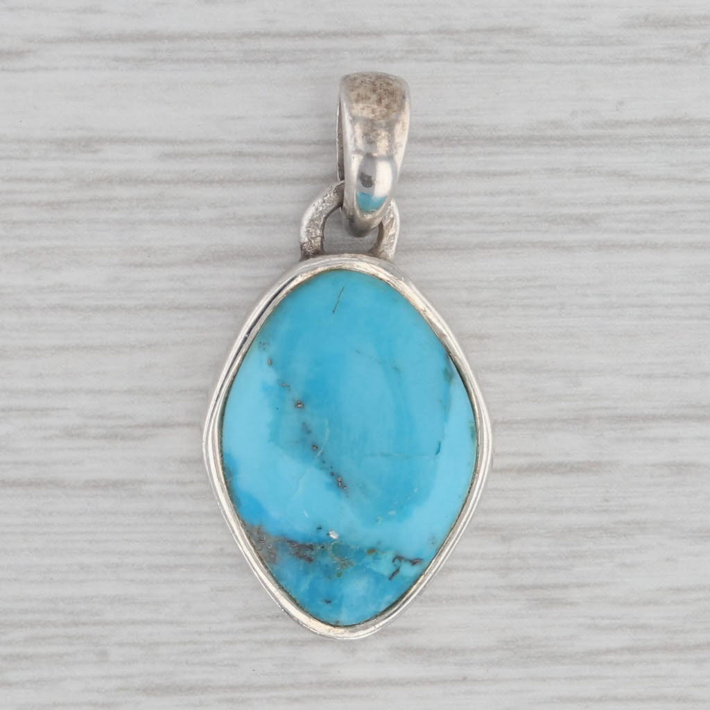 Gray Turquoise Pendant Sterling Silver Oval Cabochon Solitaire Drop