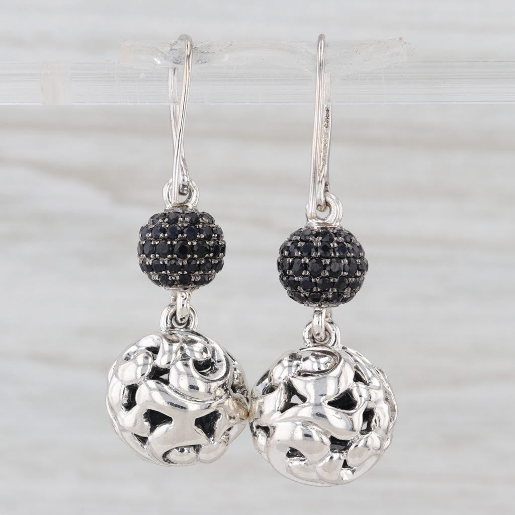 Charles Krypell Black Sapphire Bead Dangle Earrings Sterling Silver 14k Gold