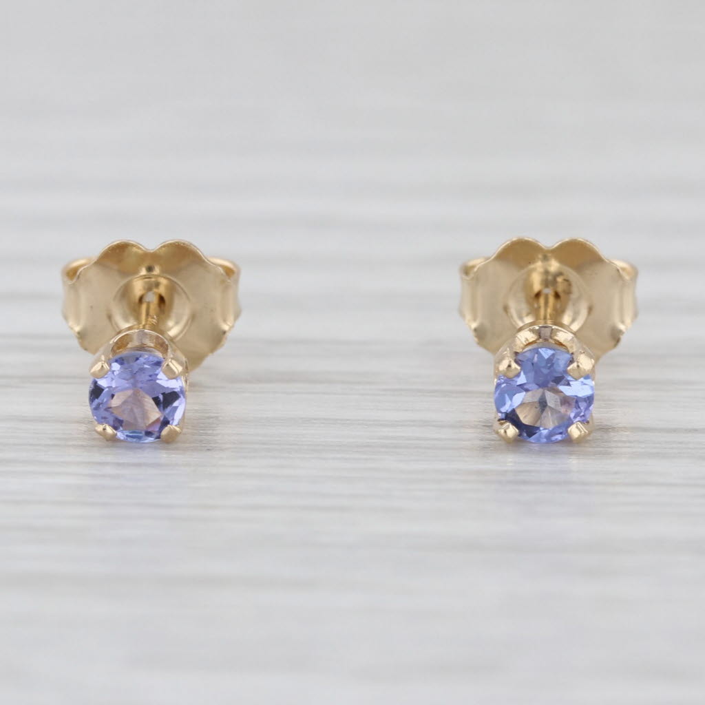 0.30ctw Tanzanite Stud Earrings 14k Yellow Gold Round Solitaire Studs