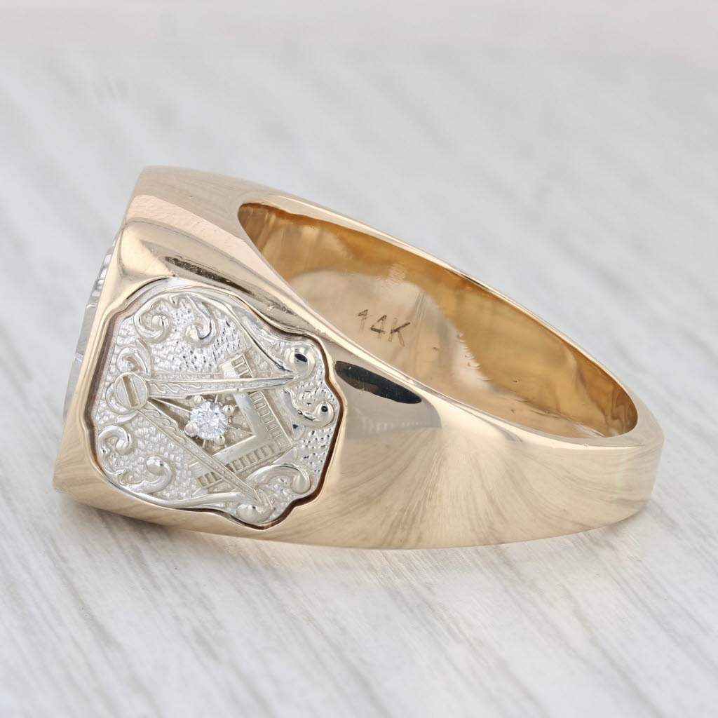 Light Gray 0.23ctw Diamond Shriners Signet Ring 14k Gold Masonic Scottish Rite Blue Lodge