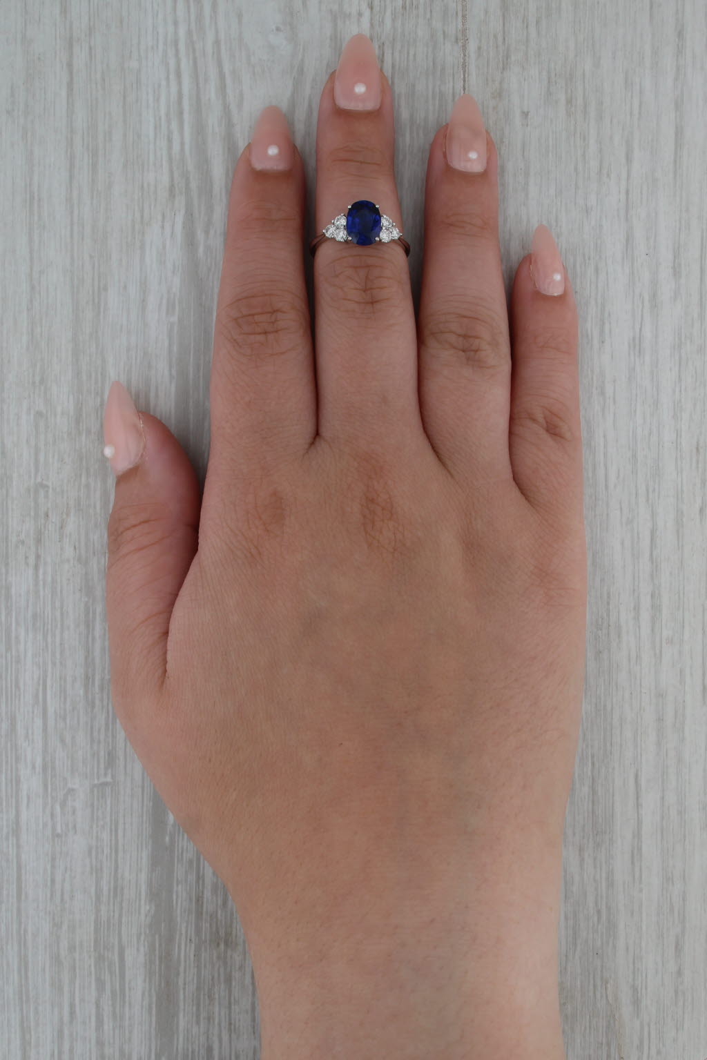 2.74ctw Oval Blue Sapphire Diamond Ring 18k White Gold Size 6.25