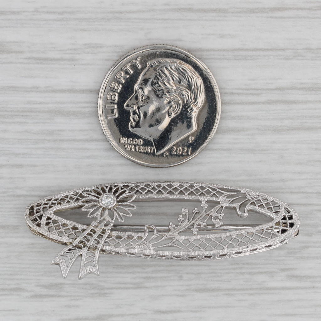 Gray Art Deco Diamond Filigree Brooch Platinum Floral Pin