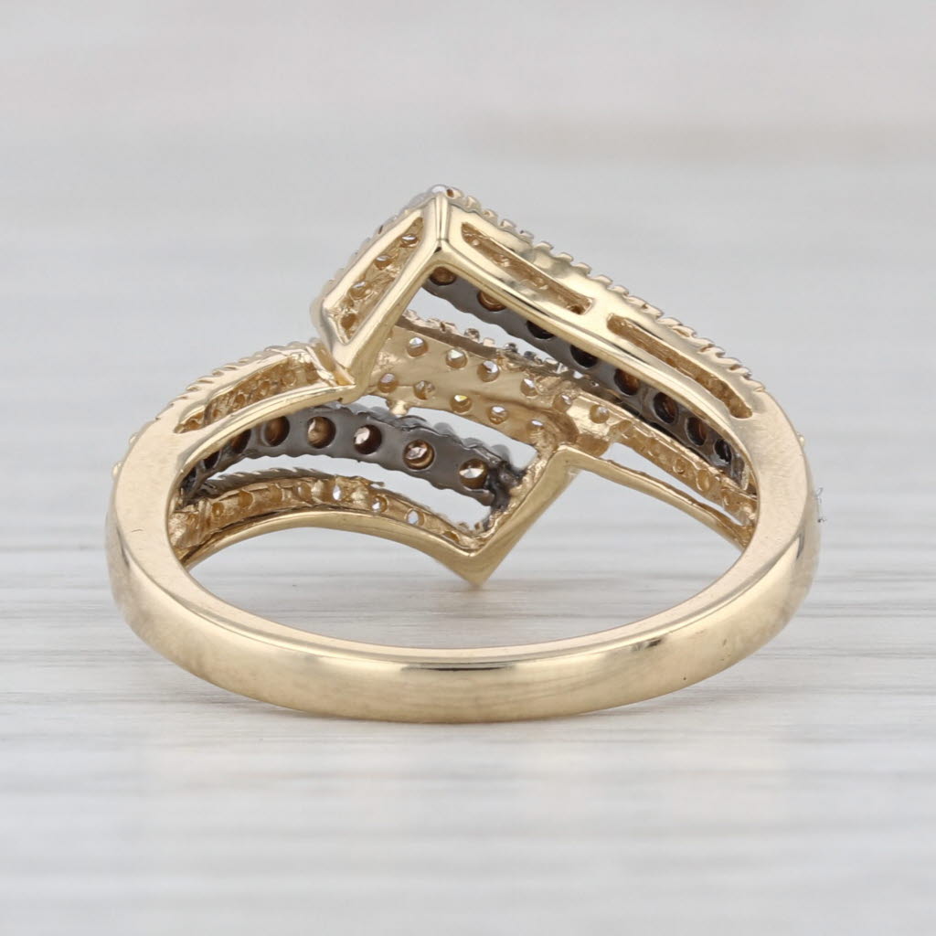 0.63ctw Champagne White Diamond Bypass Ring 14k Yellow Gold Size 7