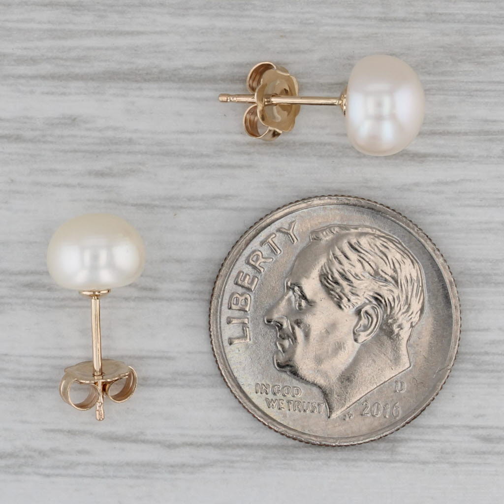 Gray Cultured Pearl Solitaire Stud Earrings 14k Yellow Gold 7mm