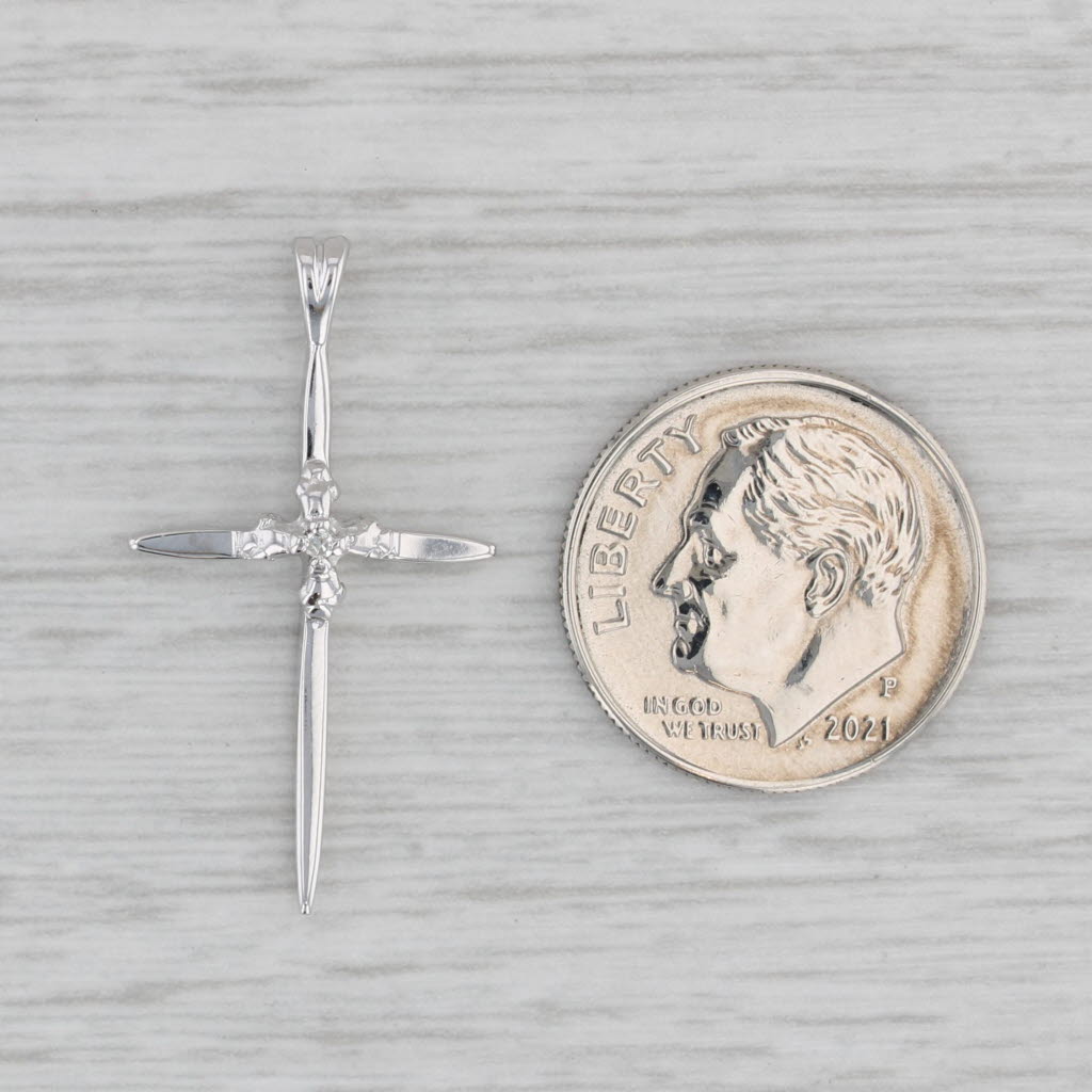 Gray Diamond Accented Cross Pendant 14k White Gold Religious Jewelry