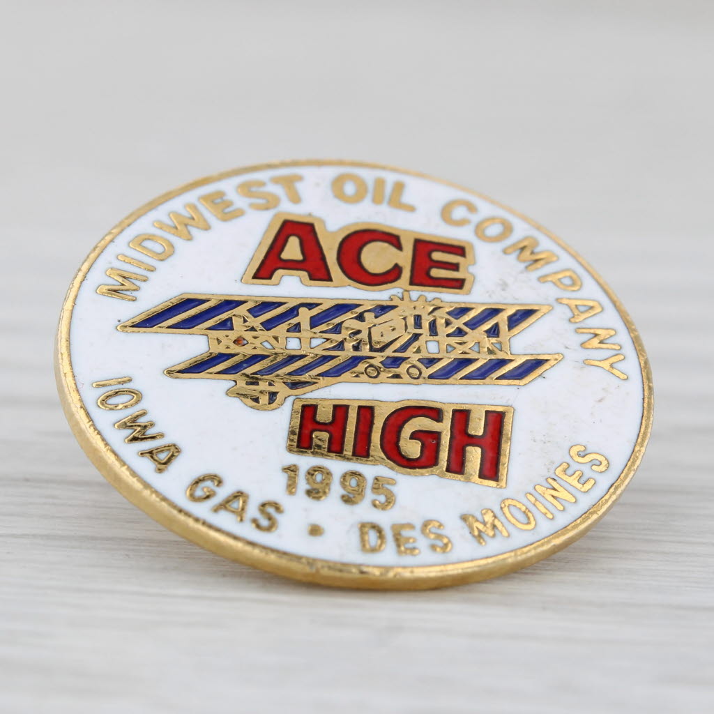 Light Gray Midwest Oil Company Iowa Gas Ace High Service Pin Enamel Plane