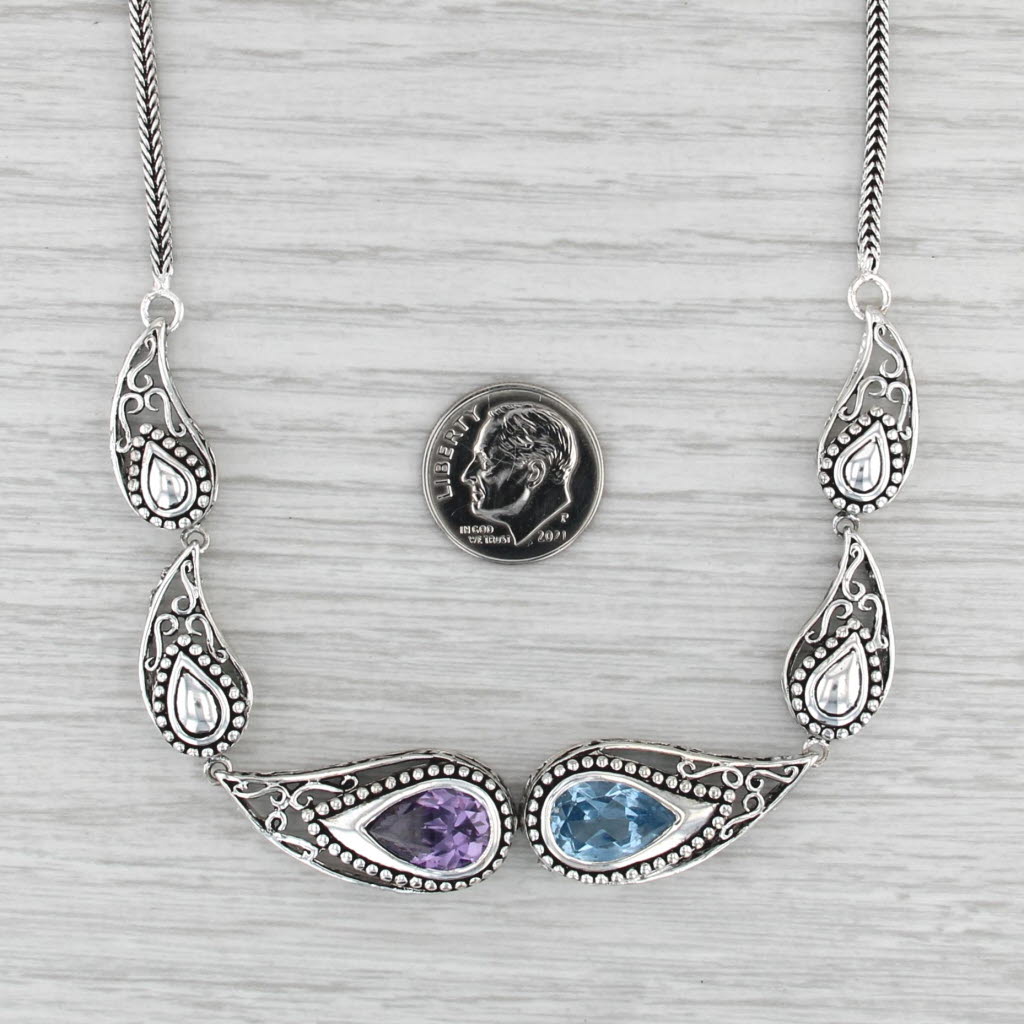 9.80ctw Lab Created Blue Spinel Purple Cubic Zirconia Necklace Sterling Silver