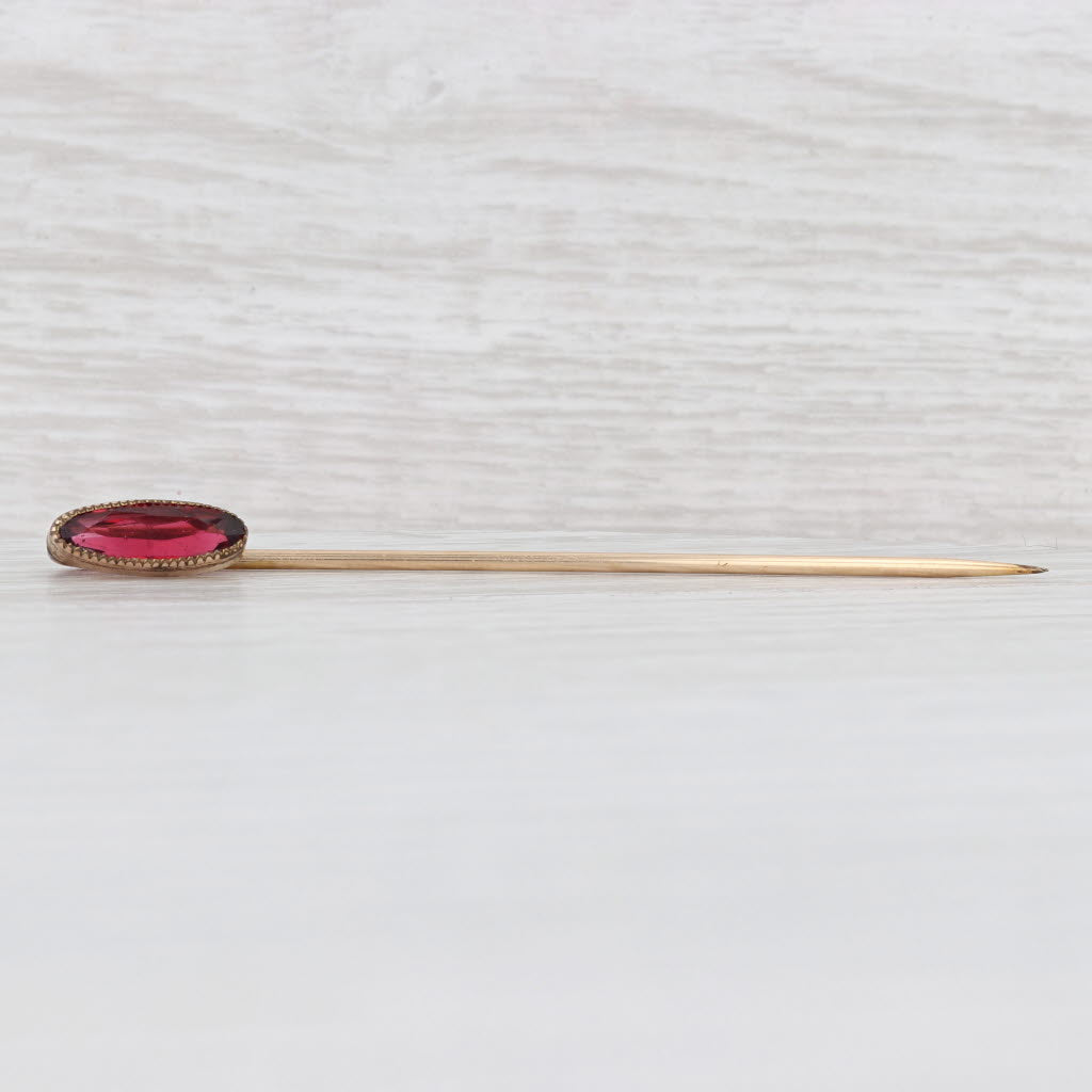 Light Gray Antique Oval Red Glass Stickpin Gold Filled Pin