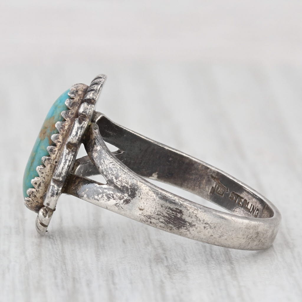 Light Gray Vintage Turquoise Cabochon Ring Native American Bell Trading Sterling Silver