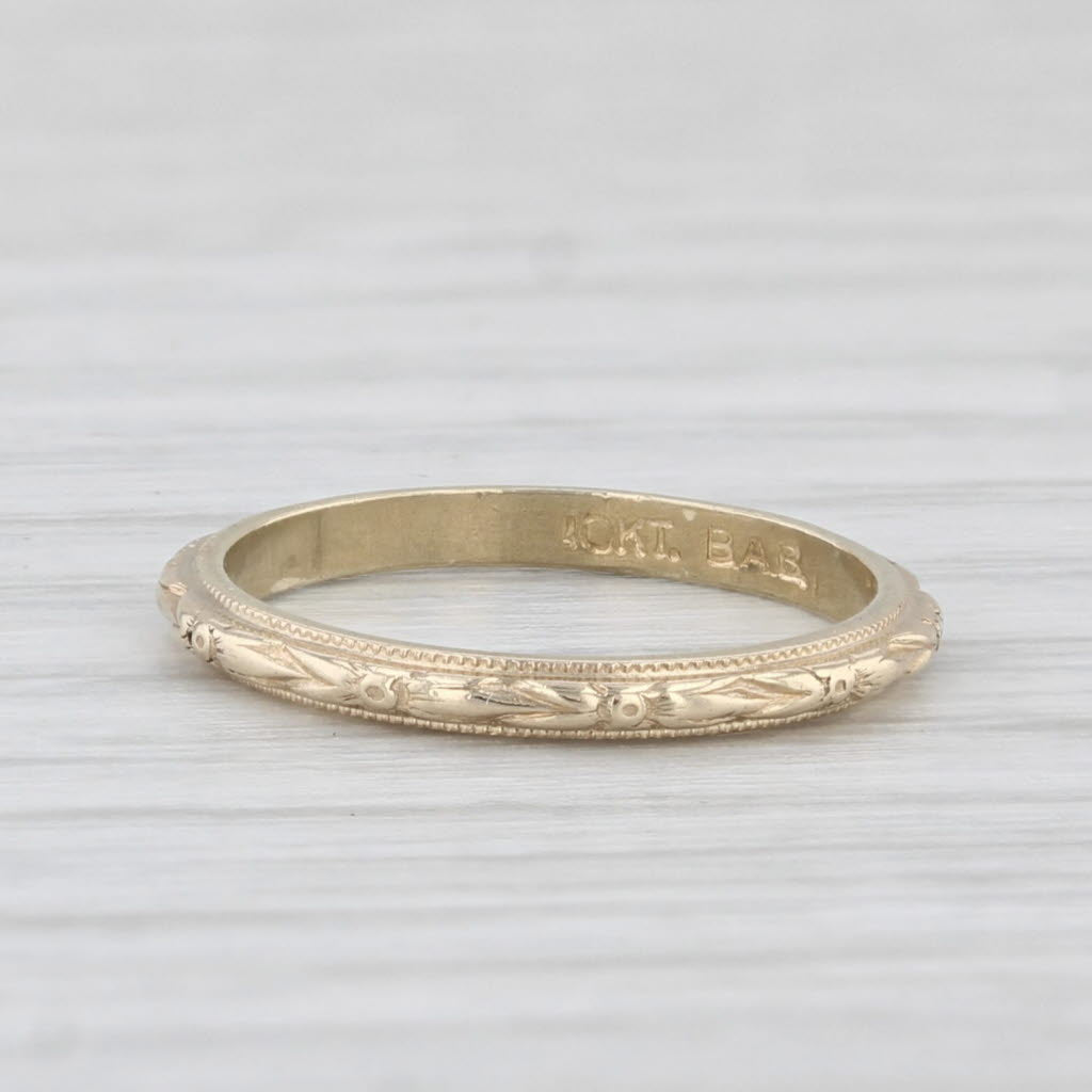 Light Gray Vintage Floral Baby Ring 10k Yellow Gold Small Size 1.5 Band BAB Ballou