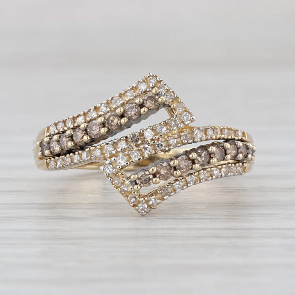 0.63ctw Champagne White Diamond Bypass Ring 14k Yellow Gold Size 7