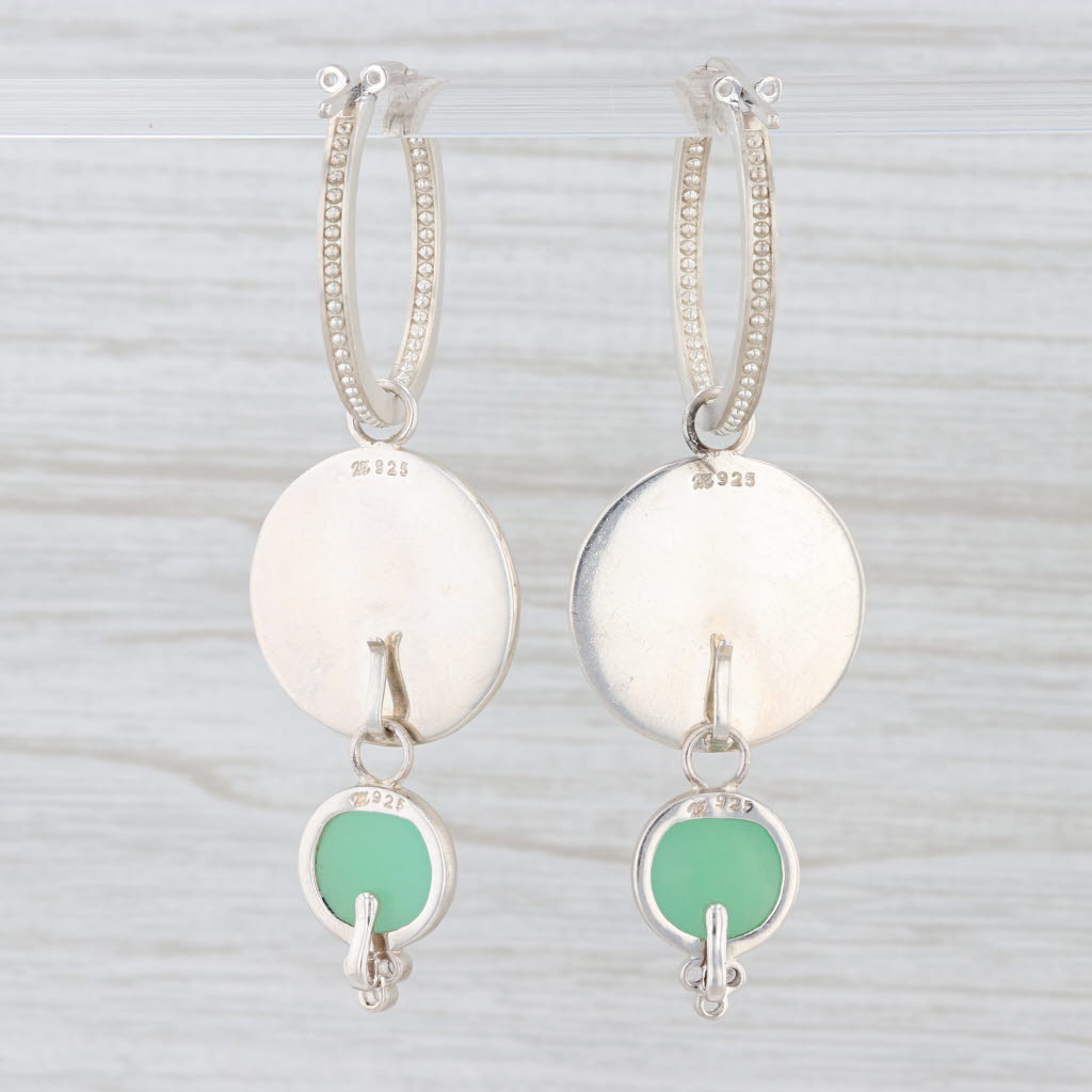 New Nina Nguyen Hoop Charms Earrings Green Chrysoprase Moonstone Sterling Silver