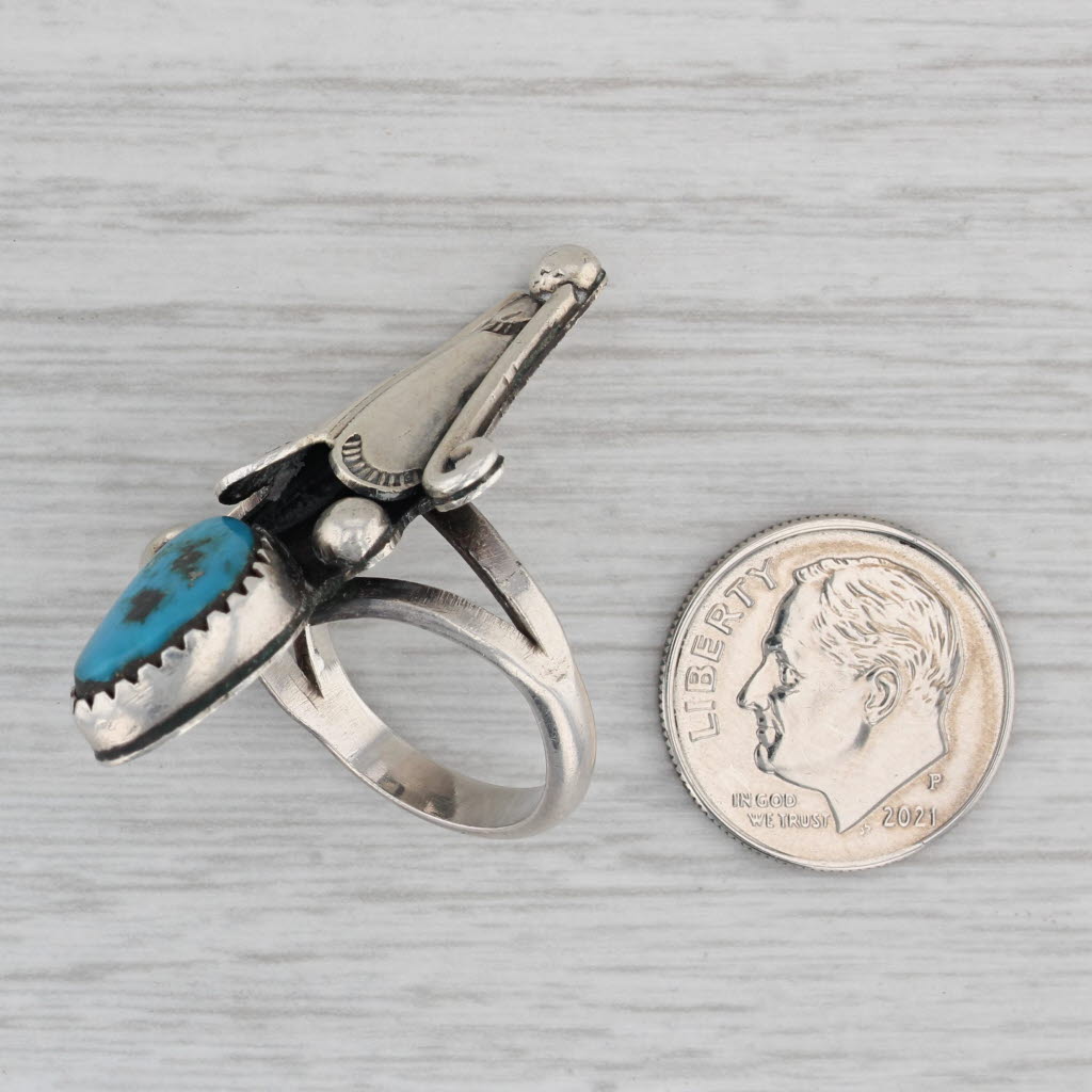 Gray Vintage Native American Turquoise Statement Ring Sterling Silver Size 5.25