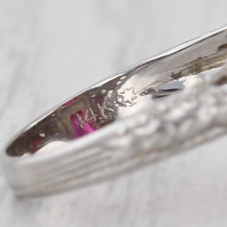 Art Deco Lab Created Ruby Filigree Ring 14k White Gold Size 5