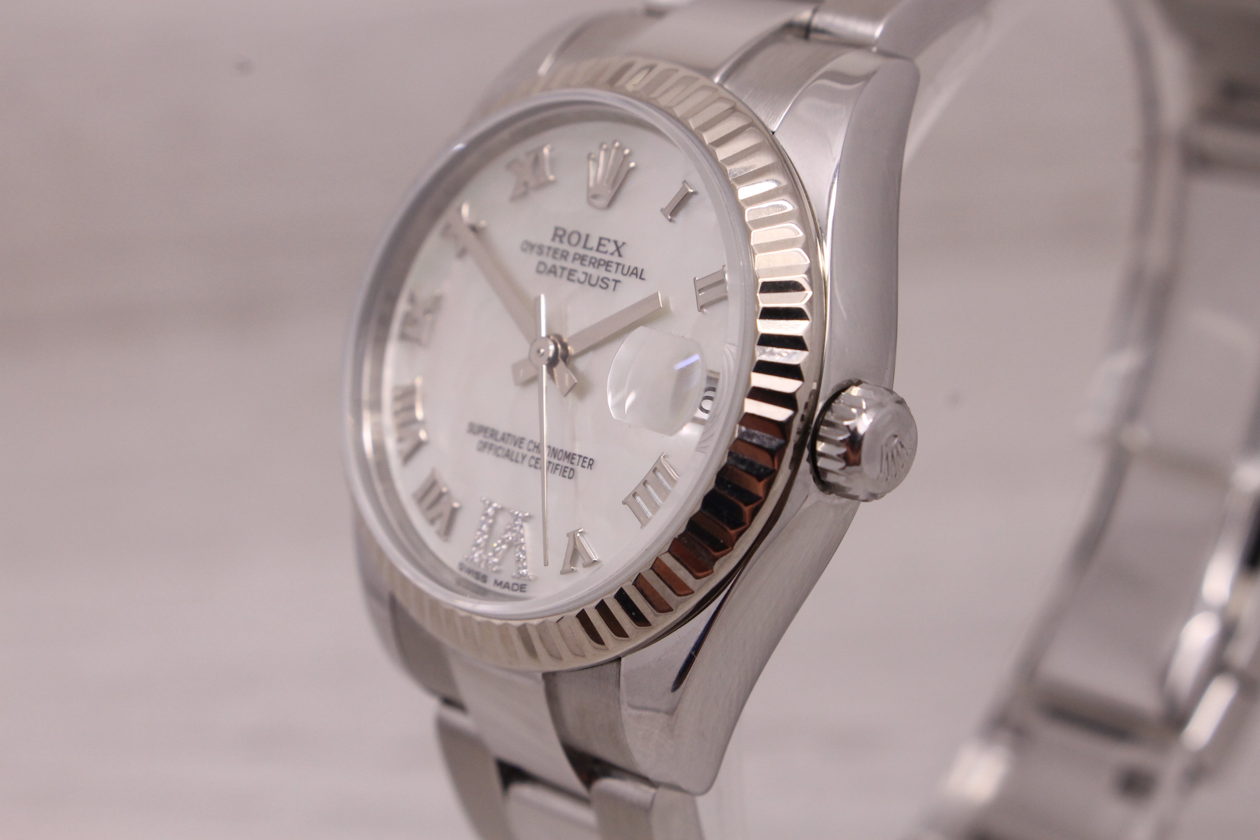 Dark Gray 2016 Rolex Datejust 178274 Ladies 18k Steel Watch MOP Diamond Dial Box & Card