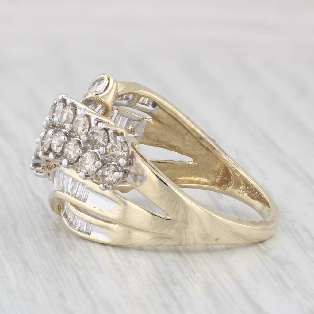 Light Gray 2.10ctw Diamond Cluster Bypass Ring 10k Yellow Gold Size 9 Cocktail