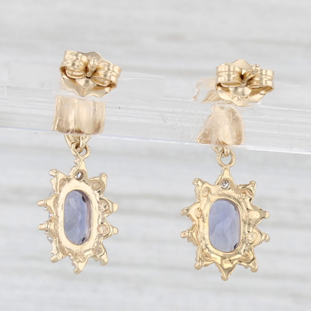0.59ctw Blue Iolite Diamond Drop Earrings 14k Yellow Gold