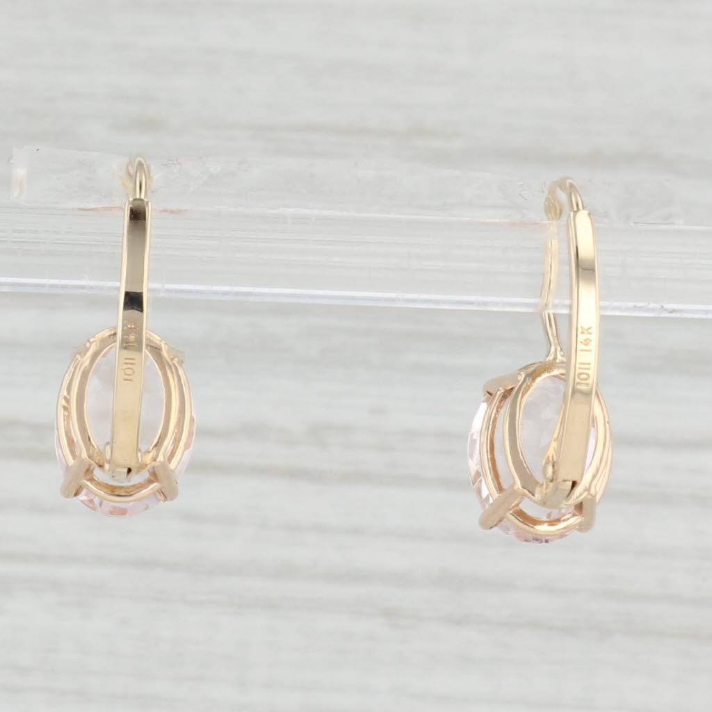 Light Gray 2.20ctw Peach Morganite Earrings 14k Yellow Gold Leverbacks Oval Solitaires
