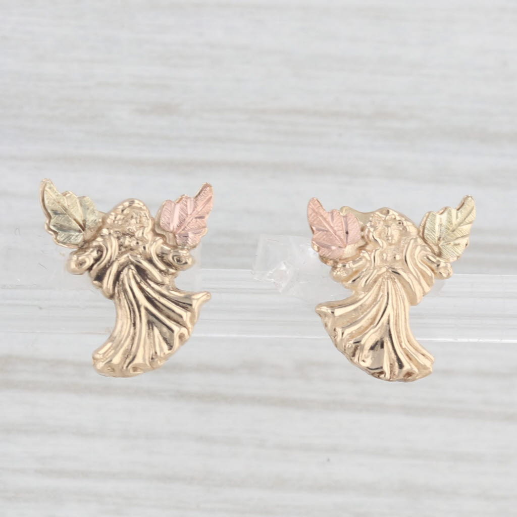 Light Gray Coleman Co Black Hills Gold Guardian Angel Stud Earrings 10k Yellow Rose Green