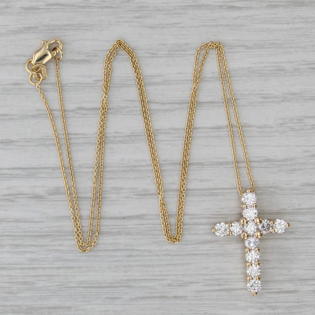 1.24ctw Diamond Cross Pendant Necklace 14k Yellow Gold 18" Cable Chain Necklace