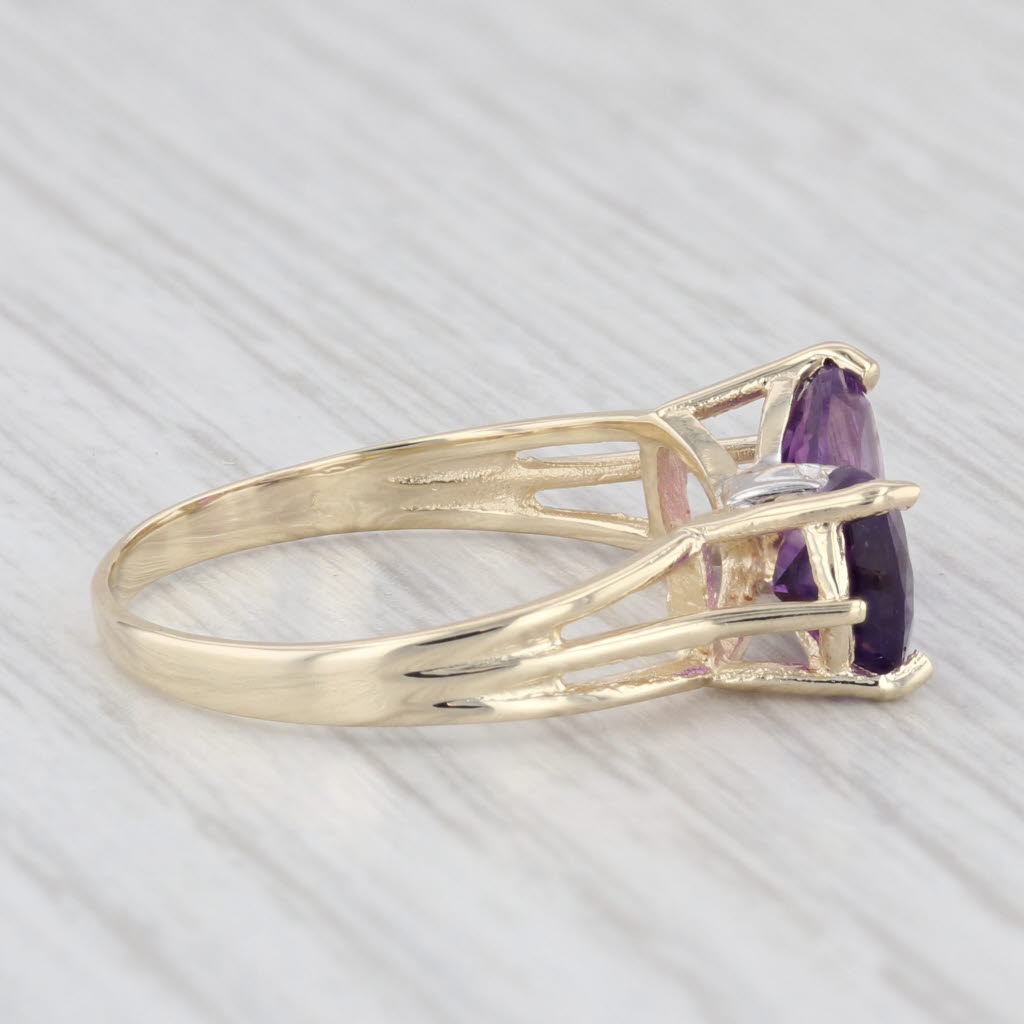 Light Gray 1.30 ctw Amethyst Diamond Bow 10K Yellow Gold Size 7 Ring