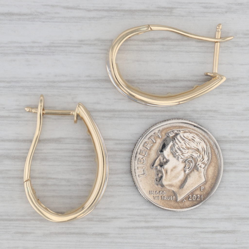 Gray 1.16ctw Diamond Journey Oval Hoop Earrings 14k Yellow Gold Snap Top Posts