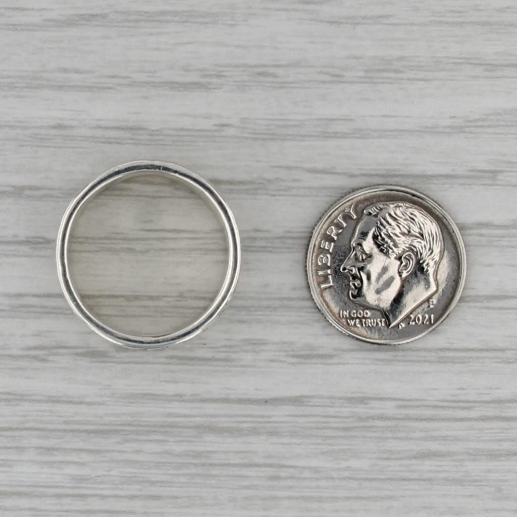 Wide Band Patterned Statement Ring Sterling Silver Size 6.75 12.7mm