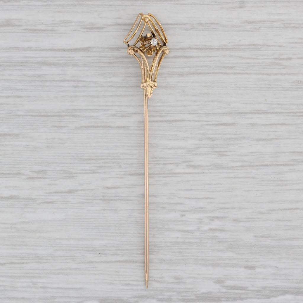 Gray Vintage Diamond Solitaire Stickpin 10k Yellow Gold