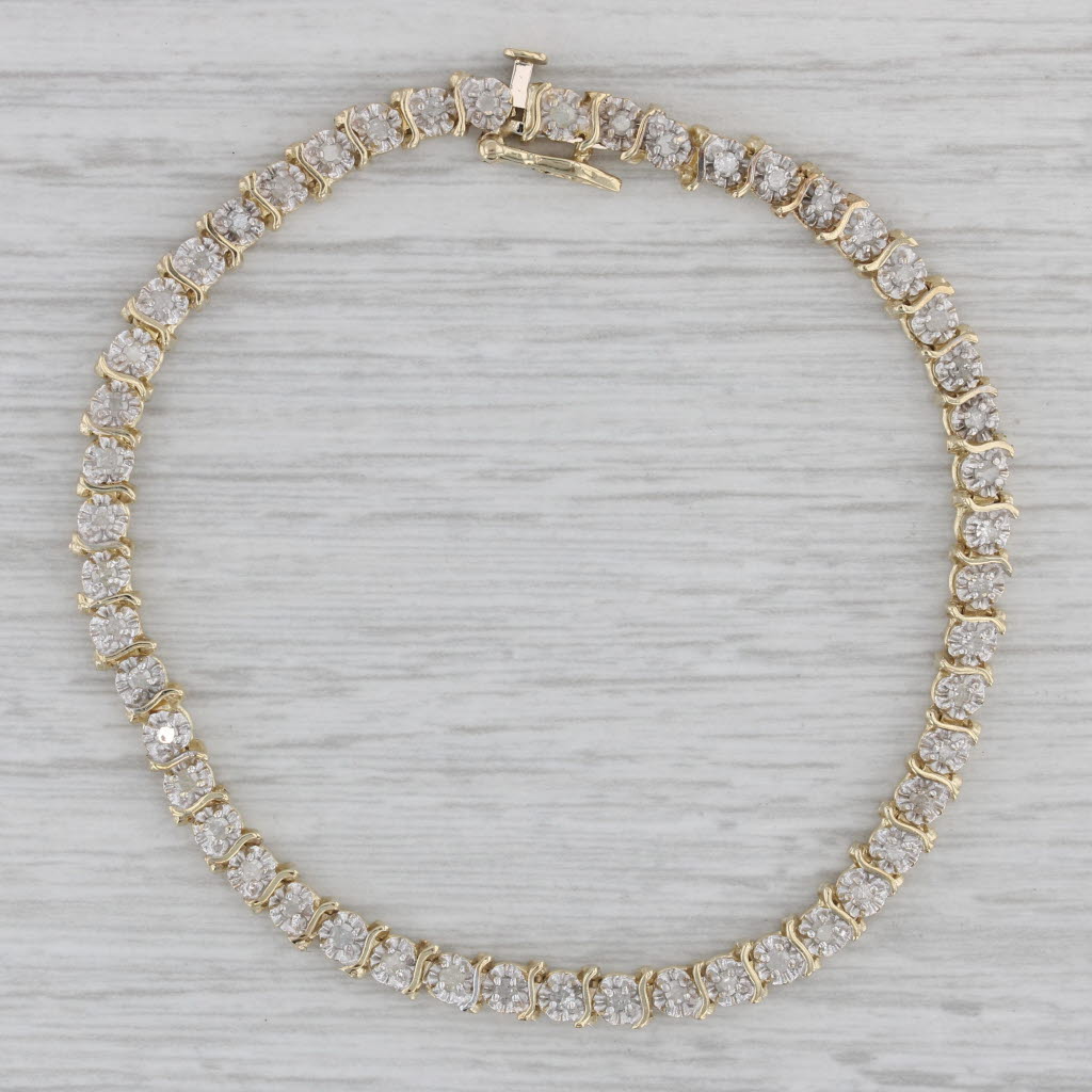 Gray 0.60ctw Diamond Tennis Bracelet 10k Yellow Gold 7.25" 4.3mm