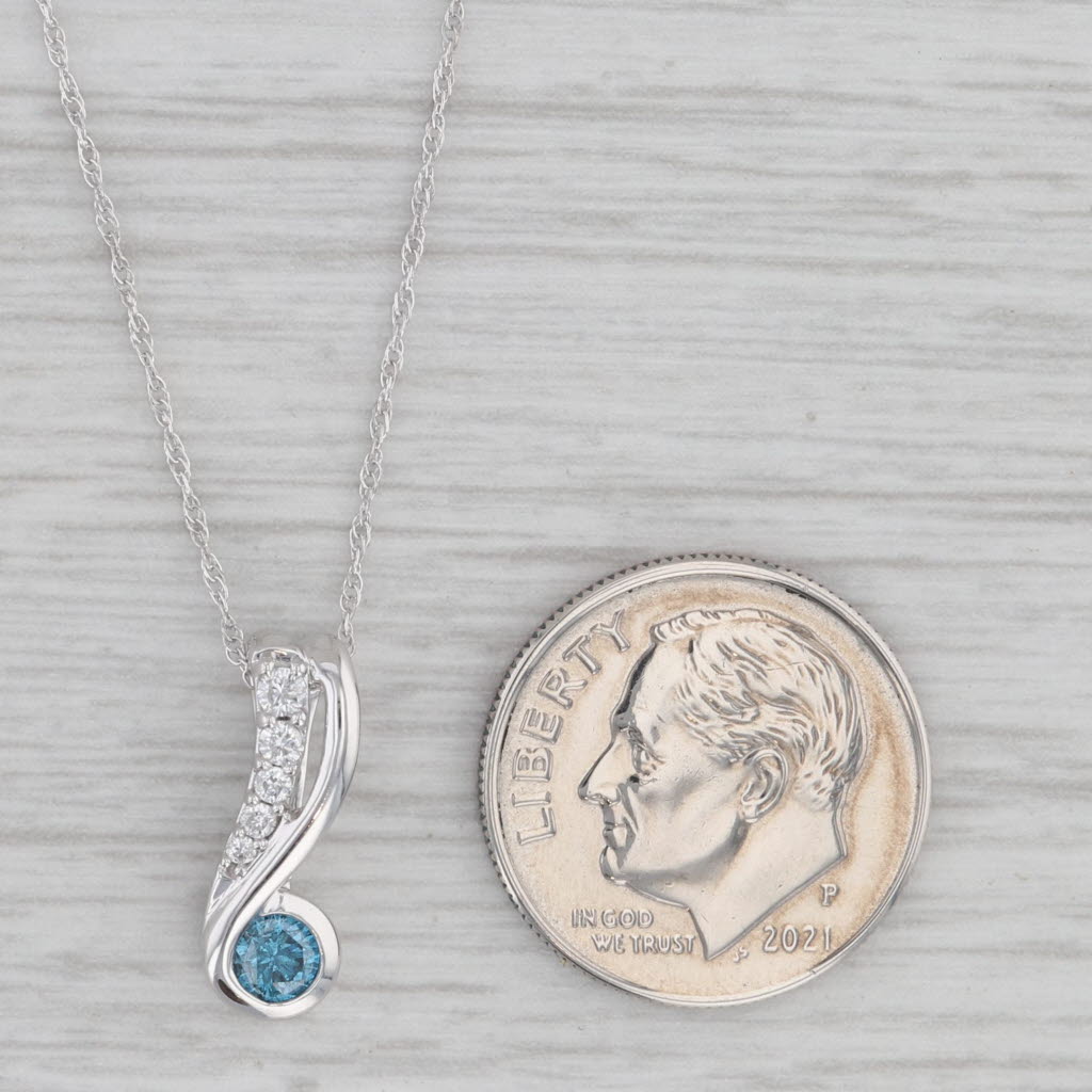 Gray 0.24ctw Blue White Diamond Pendant Necklace 10k White Gold 18" Rope Chain