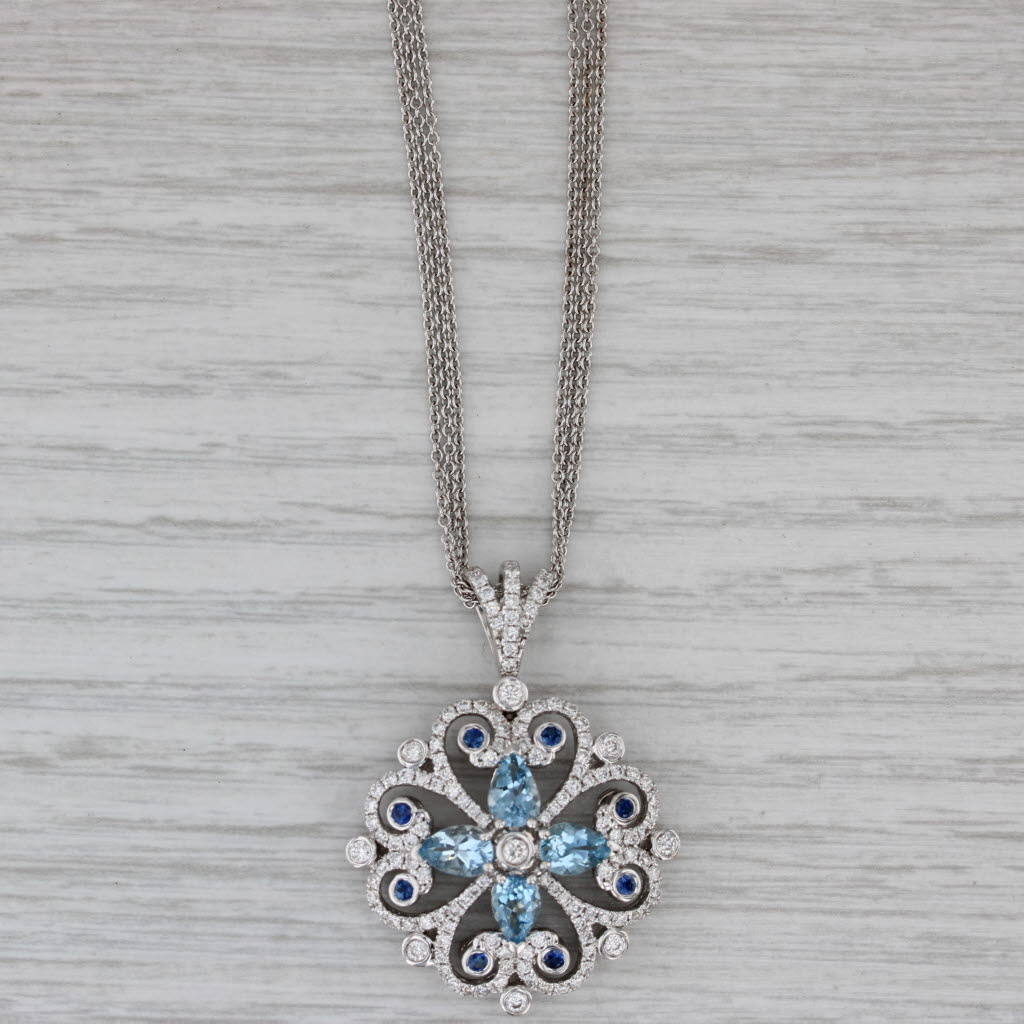 Gray Charles Krypell 2.68ctw Diamond Aquamarine Sapphire Pendant Necklace 18k Gold